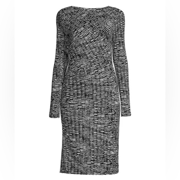 HUGO BOSS Ejay Print Black Fantasy Printed DayDress Boatneck Ruched Bodice Small - Picture 8 of 8